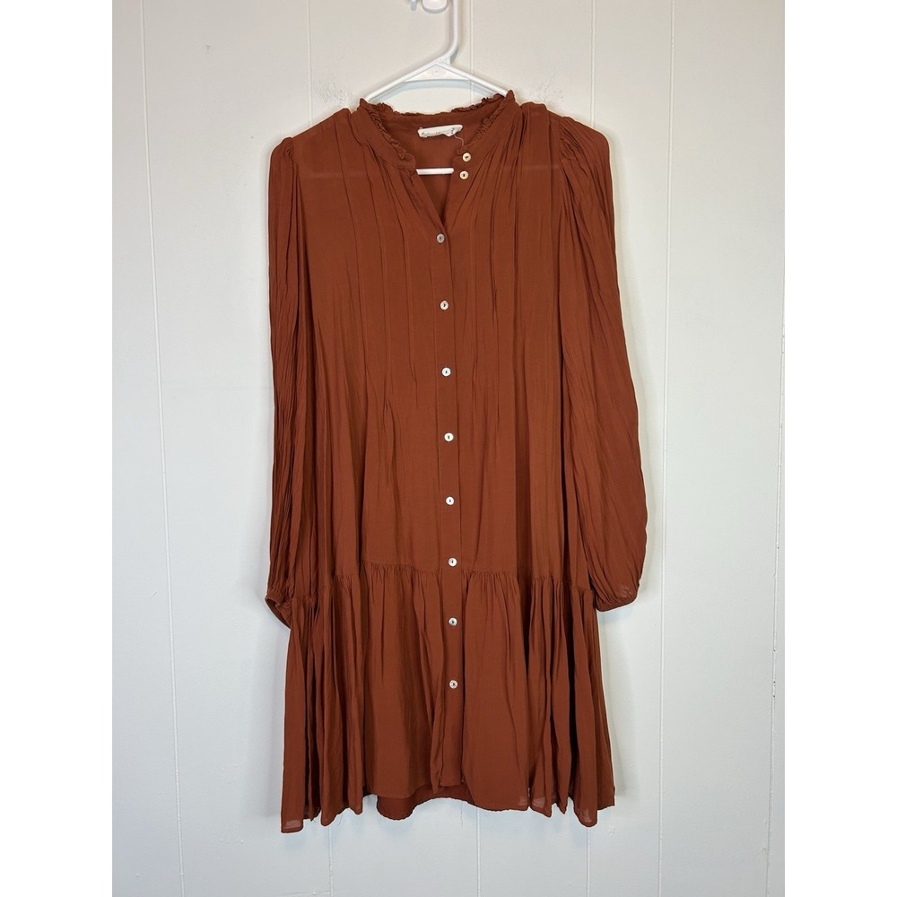MNG Women's Size 6 Button Front Long Sleeve Dress Rust Orange Fall Vibes 312
